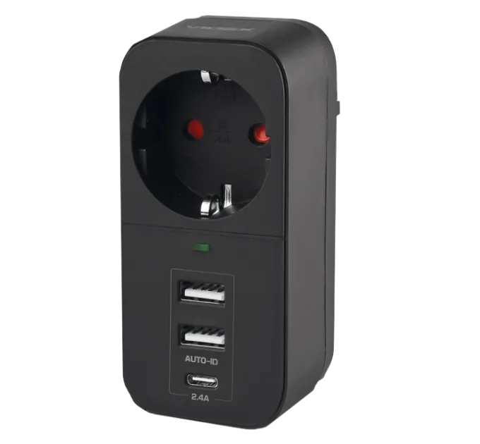 VIDEX ONCORD з/з 1п 2.4A 2USB+USB-C Black Мережевий адаптер з заземленням VIDEX ONCORD з/з 1п 2.4A 2USB+USB-C Black Мережевий адаптер з заземленням