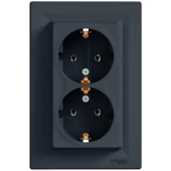 Schneider Electric EPH9900171 Asfora Розетка подвійна 220В антрацит, пластик, із заземленням, Schuko, без захисної кришки, без шторок, для врізного монтажу