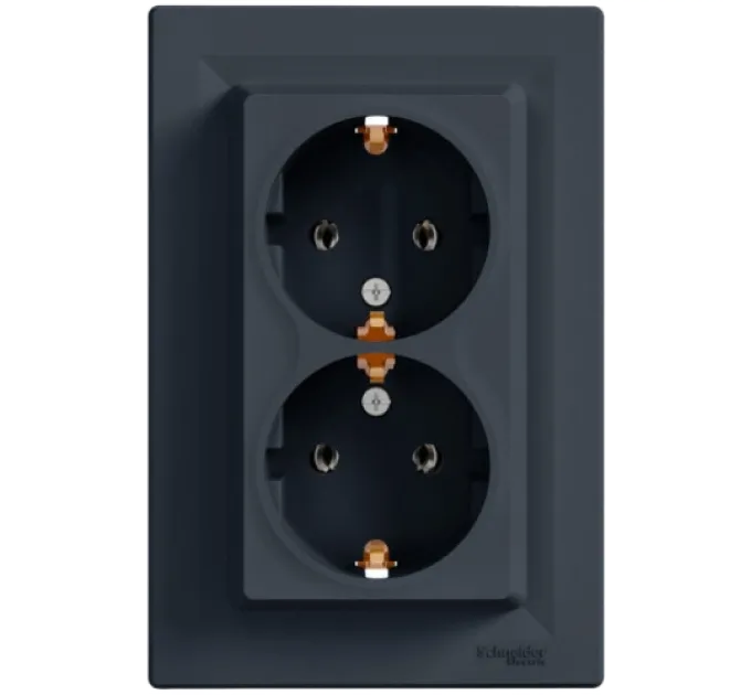 Schneider Electric EPH9900171 Asfora Розетка подвійна 220В антрацит, пластик, із заземленням, Schuko, без захисної кришки, без шторок, для врізного монтажу