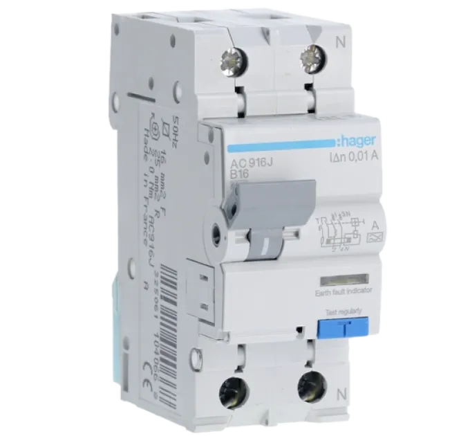 Hager 1P+N 6kA B 16A 10mA Дифференциальный автоматический выключатель Hager 1P+N 6kA B 16A 10mA Дифференциальный автоматический выключатель