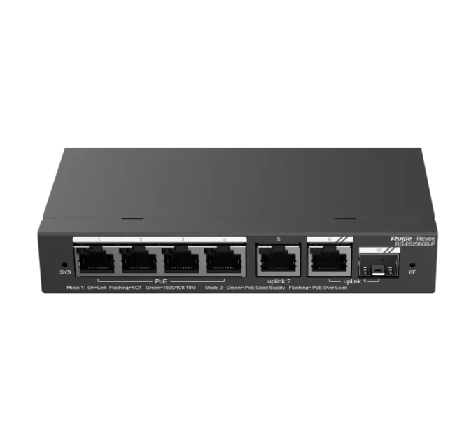 Ruijie RG-ES206GS-P PoE Коммутатор 6 портов управляемый Ruijie RG-ES206GS-P PoE Коммутатор 6 портов управляемый