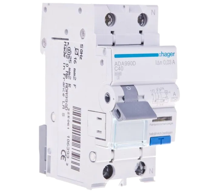 Hager ADA990D Дифавтомат 1P+N, 6kA, C-40A, 30mA, A
