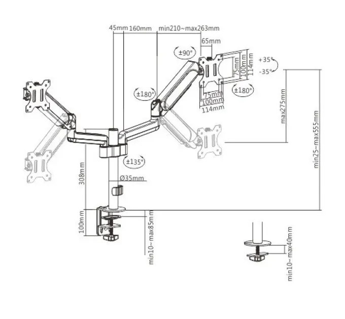 Gembird MA-DA2P-01 17-32" 9 кг Кронштейн для монитора