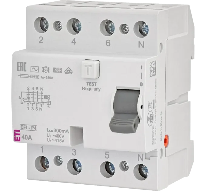 ЭТИ 4р EFI6-P4 40/0,03 тип AC (6kA) Реле дифференциальное (УЗО) ЭТИ 4р EFI6-P4 40/0,03 тип AC (6kA) Реле дифференциальное (УЗО)