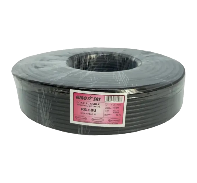 RG-58U (0.8СU+2.9PE+Al foil+64х0,12CCA) 5мм 100м Кабель коаксиальный RG-58U (0.8СU+2.9PE+Al foil+64х0,12CCA) 5мм 100м Кабель коаксиальный