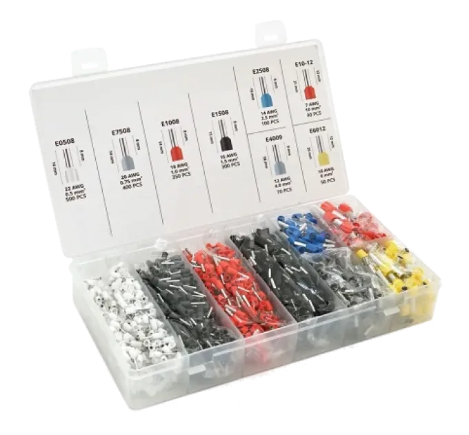 (E0508w-550 E2508b-100,E1008r-350,E1508bl-300,E4009gr-70,E7508gr-400,E6012y-50,E1012r-30) Набір клем/наконечників 1800шт