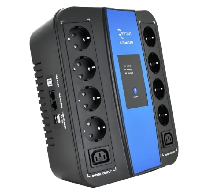 Ritar U-Smart-1000 600 Вт AVR 8xSCHUKO RJ45 Джерело безперебійного живлення