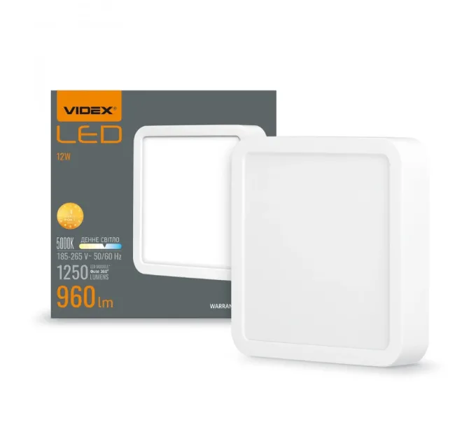 VIDEX 24W 5000K 220V LED светильник накладной квадрат
