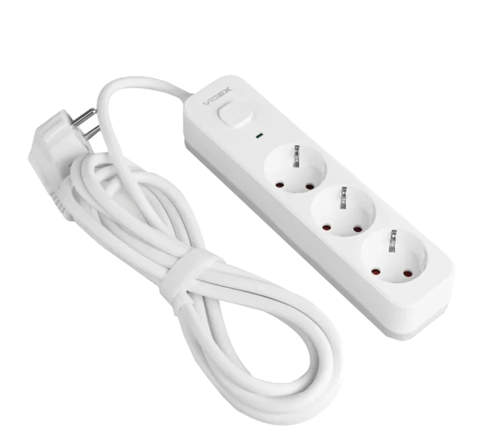 VIDEX ONCORD с/с 3п 3м (3x1.5мм) Сетевой удлинитель с кнопкой White