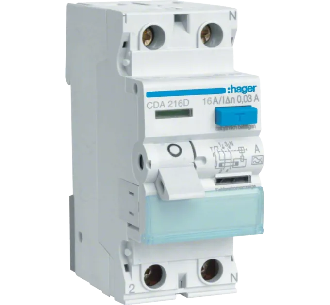 Hager CDA216D Дифференциальное реле 2P, 6kA, 16A, 30mA, A, Hager CDA216D Дифференциальное реле 2P, 6kA, 16A, 30mA, A,