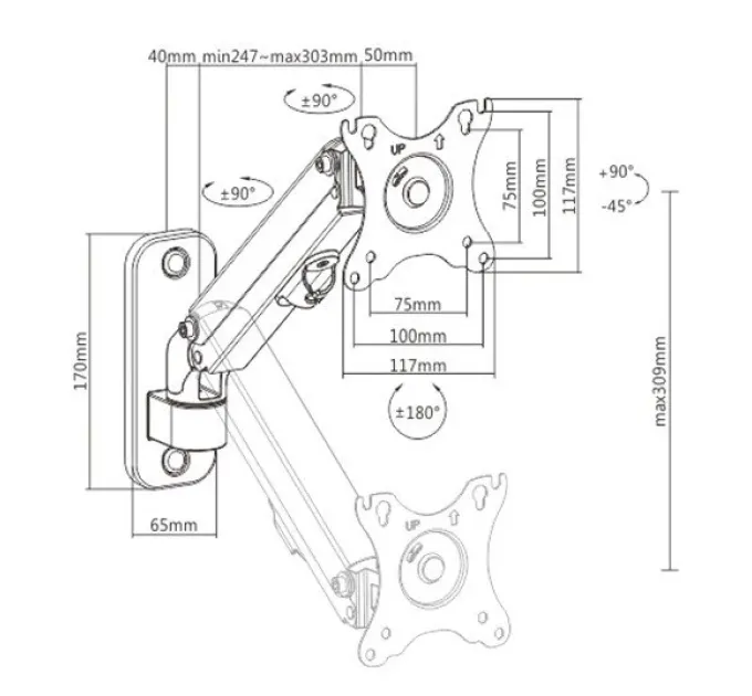 Gembird MA-WA1-01 17-27" 7кг Кронштейн для монітора