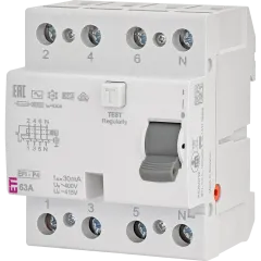 ЭТИ 4р EFI6-P4 63/0,03 тип AC (6kA) Реле дифференциальное (УЗО) ЭТИ 4р EFI6-P4 63/0,03 тип AC (6kA) Реле дифференциальное (УЗО)