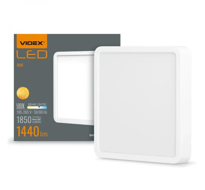 VIDEX 18W 5000K 220V LED светильник накладной квадрат
