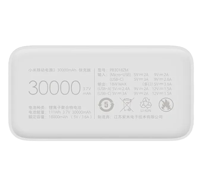 Xiaomi Mi Power Bank 3 30000 mAh 24W Fast Charge PB3018ZM White (VXN4307CN) Повербанк