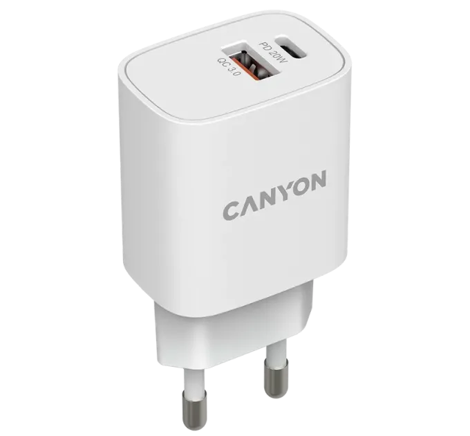 Canyon H-08 white (QC18W/PD 20W) Сетевое зарядное устройство Canyon H-08 white (QC18W/PD 20W) Сетевое зарядное устройство