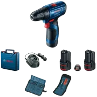 Bosch GSR 120-LI (06019G8002) Акумуляторний шурупокрут + 2 акб 2.0 Ah + ЗУ + набір біт 11 шт. + набір свердл 12 шт.