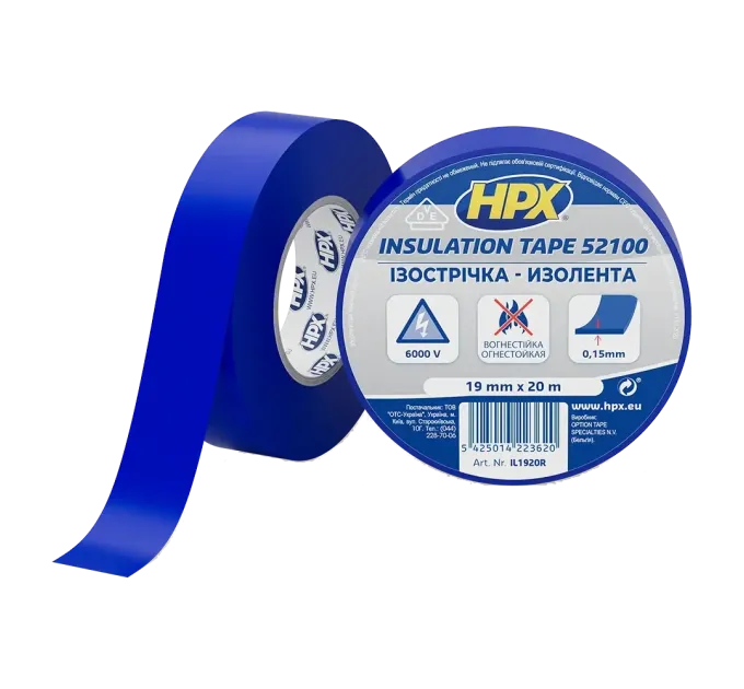 HPX IL1920 HPX52100 19мм х 20м Стрічка ПВХ ізоляційна HPX IL1920 HPX52100 19мм х 20м Стрічка ПВХ ізоляційна