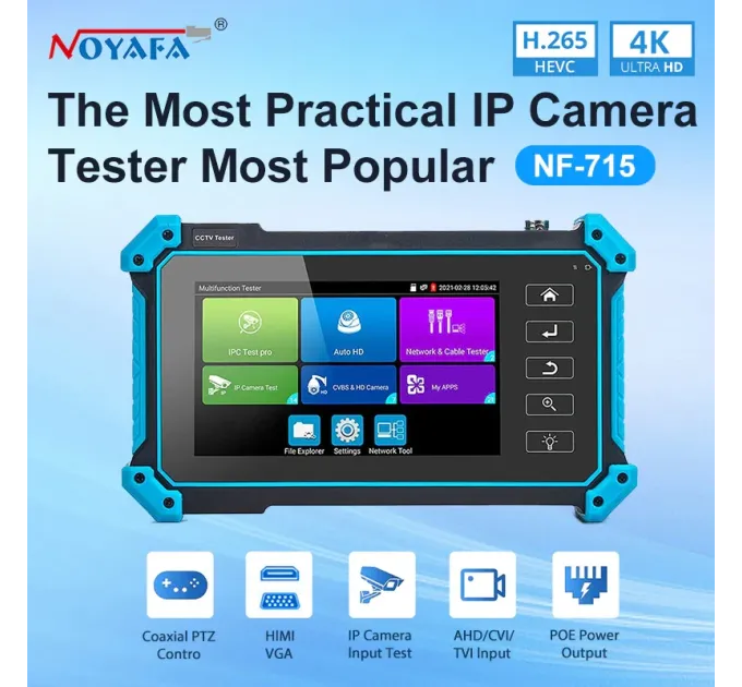 NOYAFA NF-IPC715 IP, аналог, HD-Coax, HDMI, VGA Тестер камер відеоспостереження