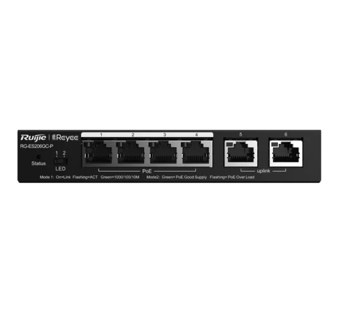 Ruijie Reyee RG-ES206GC-P PoE Коммутатор 4 порта управляемый Ruijie Reyee RG-ES206GC-P PoE Коммутатор 4 порта управляемый
