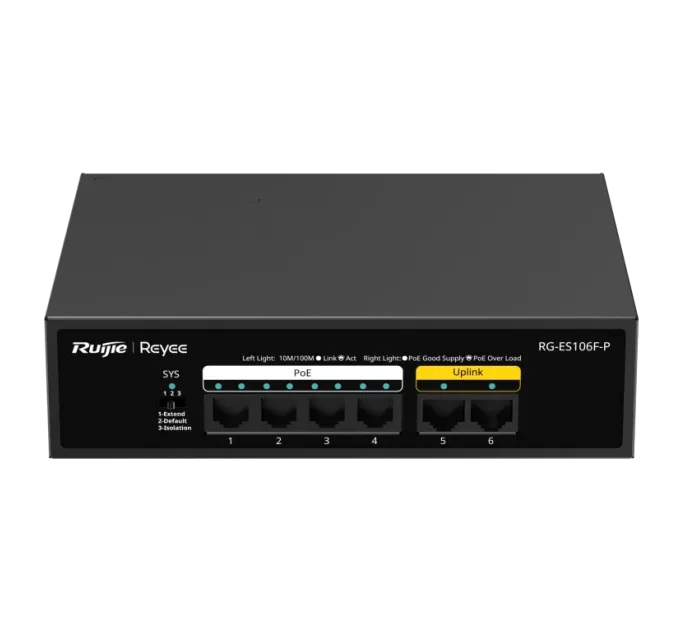 Ruijie Reyee RG-ES106F-P PoE Коммутатор 6 портов неуправляемый Ruijie Reyee RG-ES106F-P PoE Коммутатор 6 портов неуправляемый