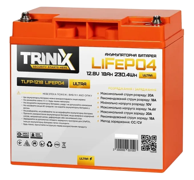 TRINIX TLFP-1218 Ultra 18А•ч 12В Литиевая аккумуляторная батарея TRINIX TLFP-1218 Ultra 18А•ч 12В Литиевая аккумуляторная батарея
