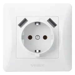 VIDEX BINERA (VF-BNSK1GU2-W) (20/120) Розетка біла 1 пост з заземленням 2USB