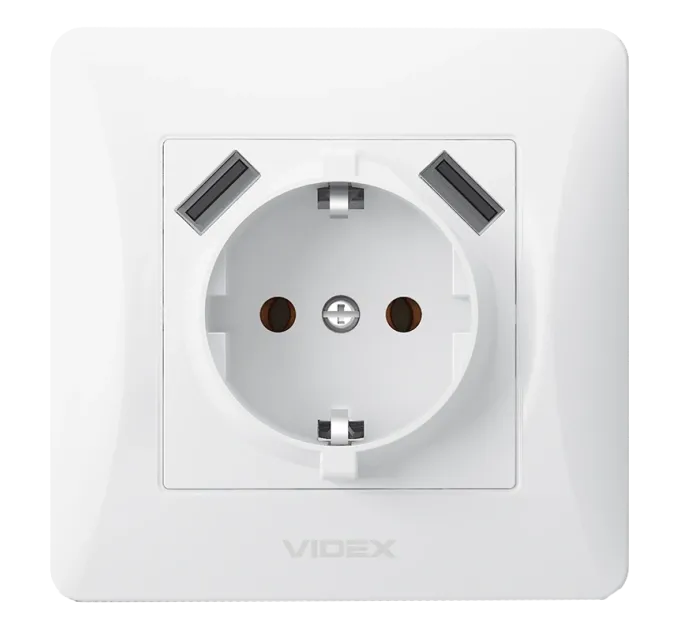 VIDEX BINERA (VF-BNSK1GU2-W) (20/120) Розетка біла 1 пост з заземленням 2USB
