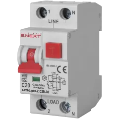 Enext e.rcbo.pro.2.C20.30, 1P+N, 20А, С, тип А, 30 Вимикач диференціального струму із захистом від надструмів