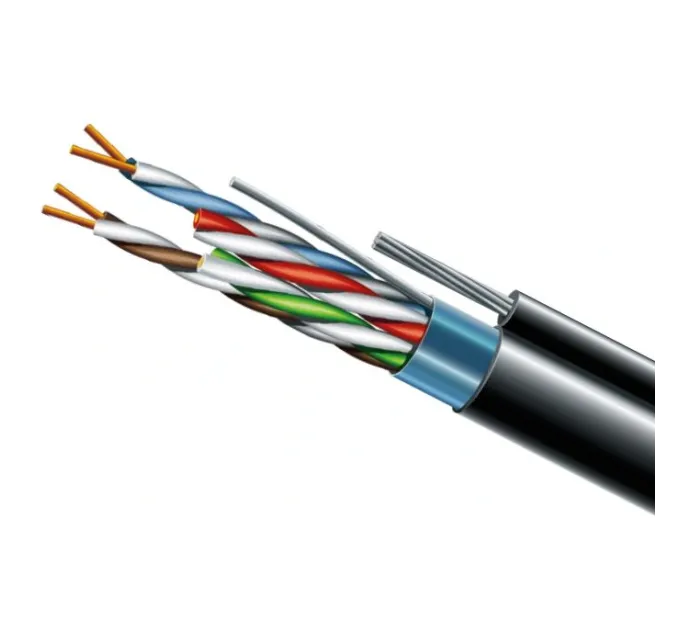 Cat. 5e F/UTP PE 4х2х24 AWG + S. M. трос (к)(72113) бухта 500м. Кабель вита пара ЗЗКМ (FTP мідь вуличний із тросом)