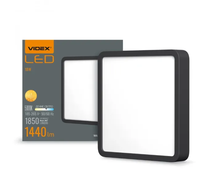 VIDEX 18W 5000K 220V LED светильник накладной квадрат