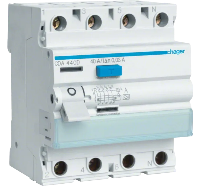 Hager CDA440D Дифференциальное реле 4P, 6kA, 40A, 30mA, A Hager CDA440D Дифференциальное реле 4P, 6kA, 40A, 30mA, A