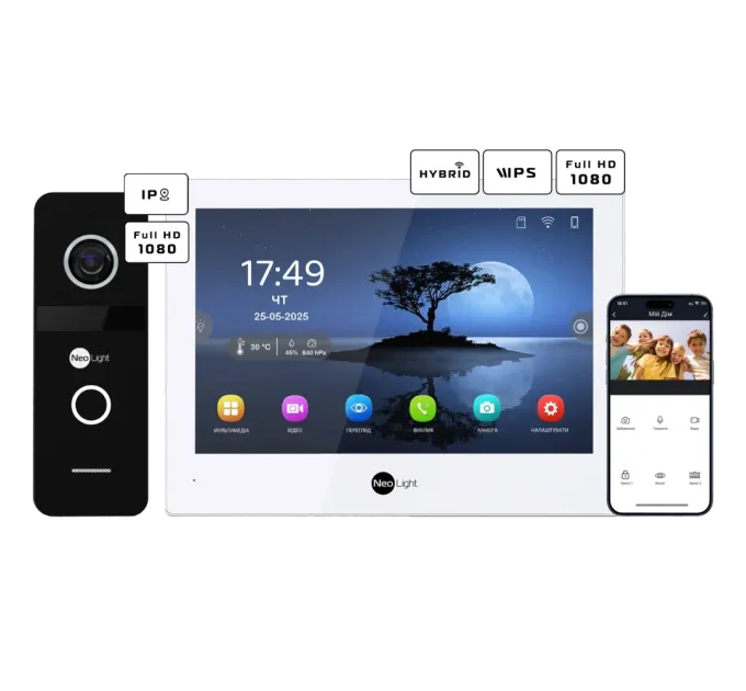 Neolight ALPHA Hybrid + SOLO IP Black з кутком, PoE адаптер для панелі виклику Комплект відеодомофону