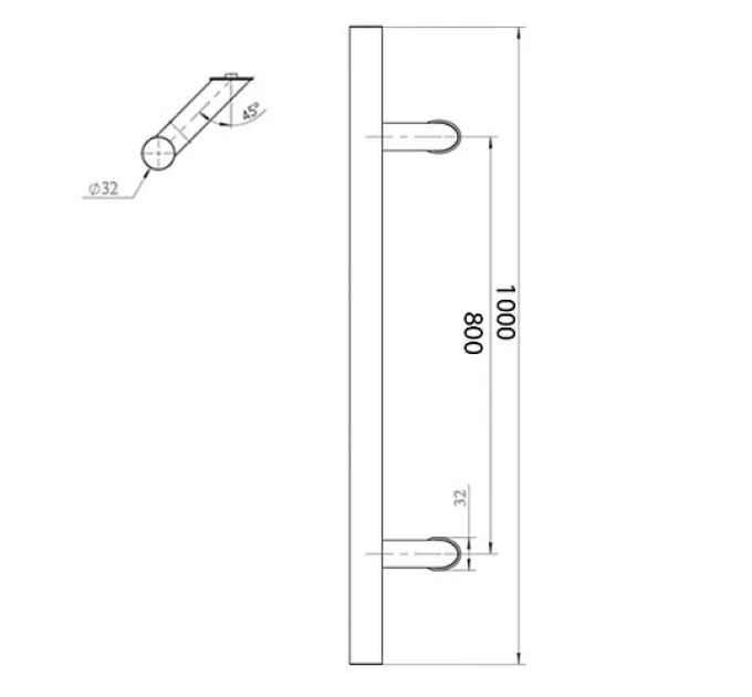 ABARO Bali 45° L:1000 X:800 D:32mm SS 304 (комплект) Ручки скоби