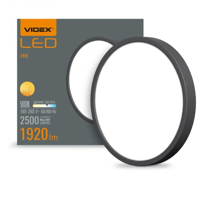 VIDEX 24W 5000K 220V LED светильник накладной круглый Black