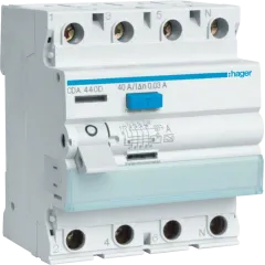 Hager CDA463D Дифференциальное реле 4P, 6kA, 63A, 30mA, AО: "A" Hager CDA463D Дифференциальное реле 4P, 6kA, 63A, 30mA, AО: "A"