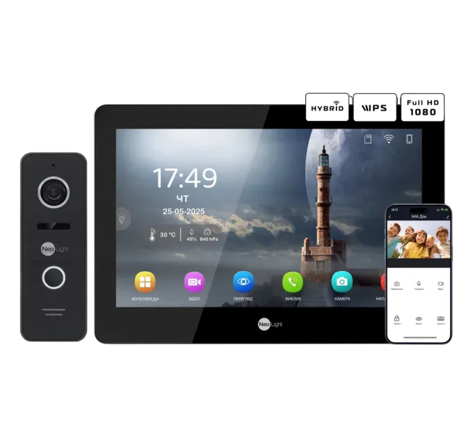 Neolight MEZZO Hybrid Black + PRIME FHD Black с уголком Комплект видеодомофона