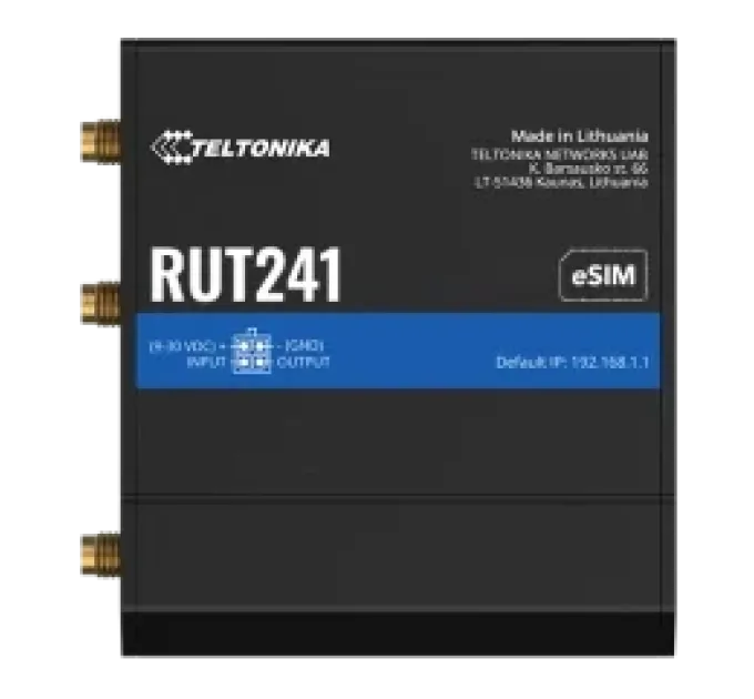 Teltonika RUT241 з 4G LTE, Wi-Fi, eSIM Промисловий стільниковий маршрутизатор Teltonika RUT241 з 4G LTE, Wi-Fi, eSIM Промисловий стільниковий маршрутизатор