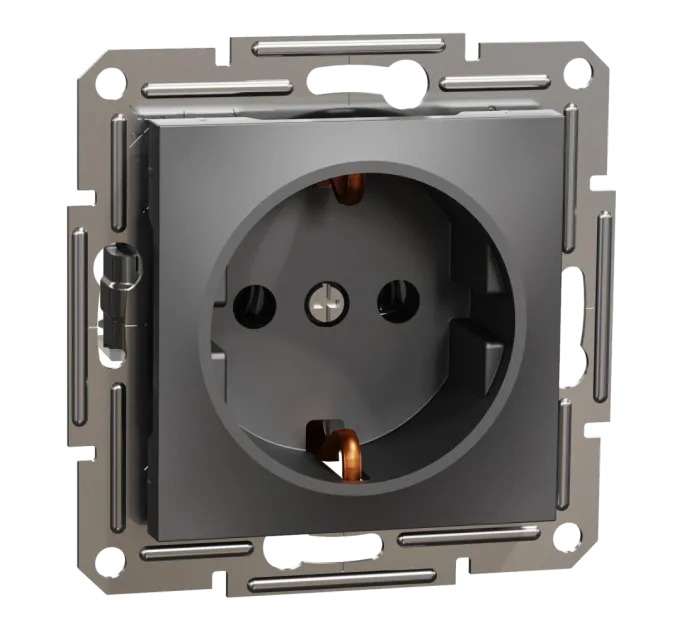 Schneider Electric EPH2900171 Asfora Розетка 220В антрацит, пластик, із заземленням, Schuko, без захисної кришки, без шторок, для врізного монтажу