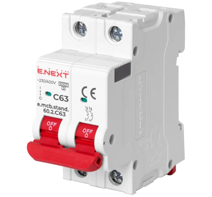 Enext e.mcb.stand.60.2.C63, 2р, 63А, C, 6кА Модульный автоматический выключатель