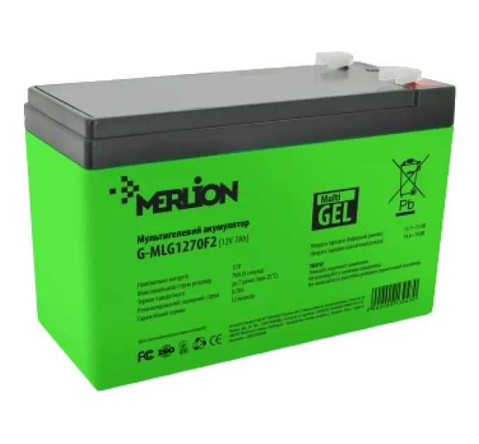 MERLION G-MLG1270F2 7A•г 12В мультигель Свинцево-кислотна акумуляторна батарея