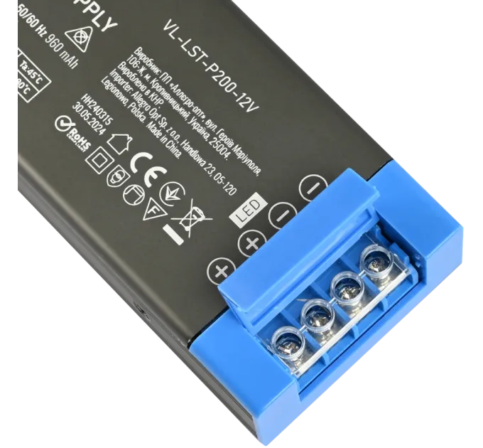 VIDEX (VL-LST-P200-12V) DC12V 16.6A 200W IP20 Блок живлення для LED стрічки
