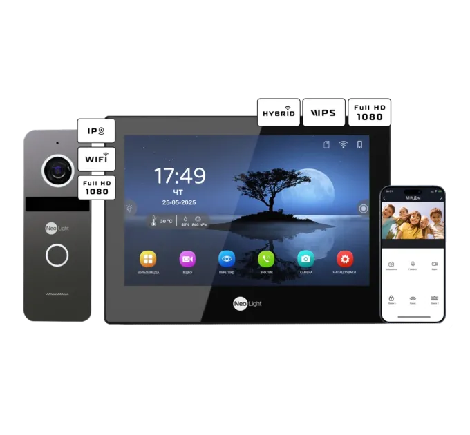 Neolight ALPHA Hybrid Black + SOLO IPW Graphite з кутком, PoE адаптер для панелі виклику Комплект відеодомофону
