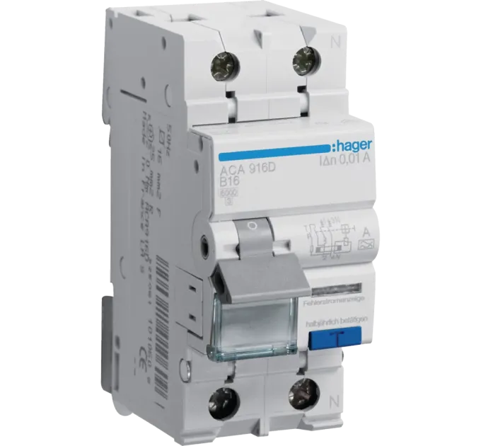 Hager ACA916D Дифавтомат 1P+N 6kA B-16A 10mA A