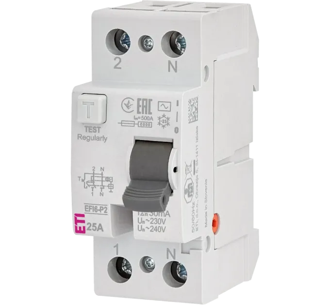 ЭТИ 2р EFI6-P2 25/0,03 тип AC (6kA) Реле дифференциальное (УЗО) ЭТИ 2р EFI6-P2 25/0,03 тип AC (6kA) Реле дифференциальное (УЗО)