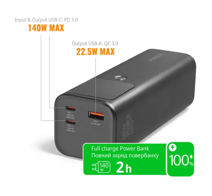 VIDEX VPB-316 PD140Вт 30000мА•ч Повербанк