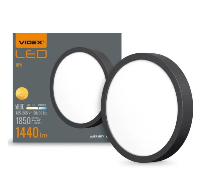 VIDEX 18W 5000K Black LED светильник круглый накладной