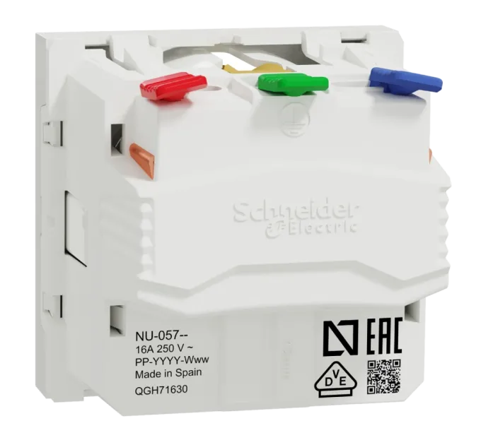Schneider Electric New Unica NU305718 Розетка з з/к зі шторками 16А самозажимні клеми біла