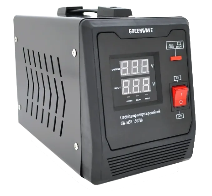 Green Wave Mauser 1500VA (1050Вт) Стабилизатор напряжения релейный 1xShuko, DC140-260V, AC220±8%, BOX Green Wave Mauser 1500VA (1050Вт) Стабилизатор напряжения релейный 1xShuko, DC140-260V, AC220±8%, BOX
