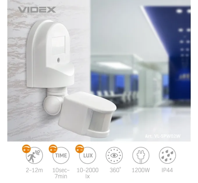 VIDEX VL-SPW02W 220V 1200W Датчик руху та освітленості інфрачервоний