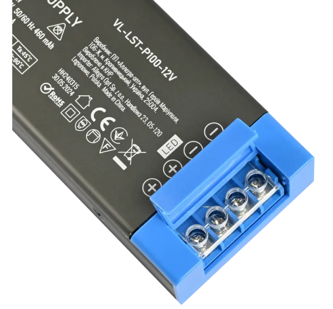 VIDEX (VL-LST-P100-12V) DC12V 8.25A 100W IP20 Блок живлення для LED стрічки